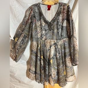 🔥V Cristina paisley beaded boho style dress or long shirt large sheer arms long